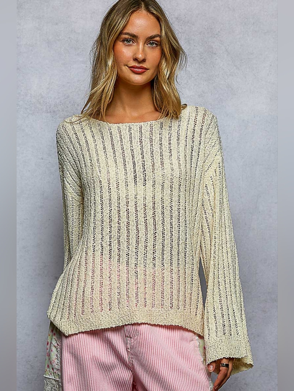 POL Round Neck Long Sleeve Open Weave Sweater FAST SELLING!!